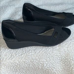 Anne Klein Sport Shoes - Anne Klein Sport peep toe black wedges-never worn Anne Klein Sport Shoes - Anne Klein Sport peep toe black wedges-never worn